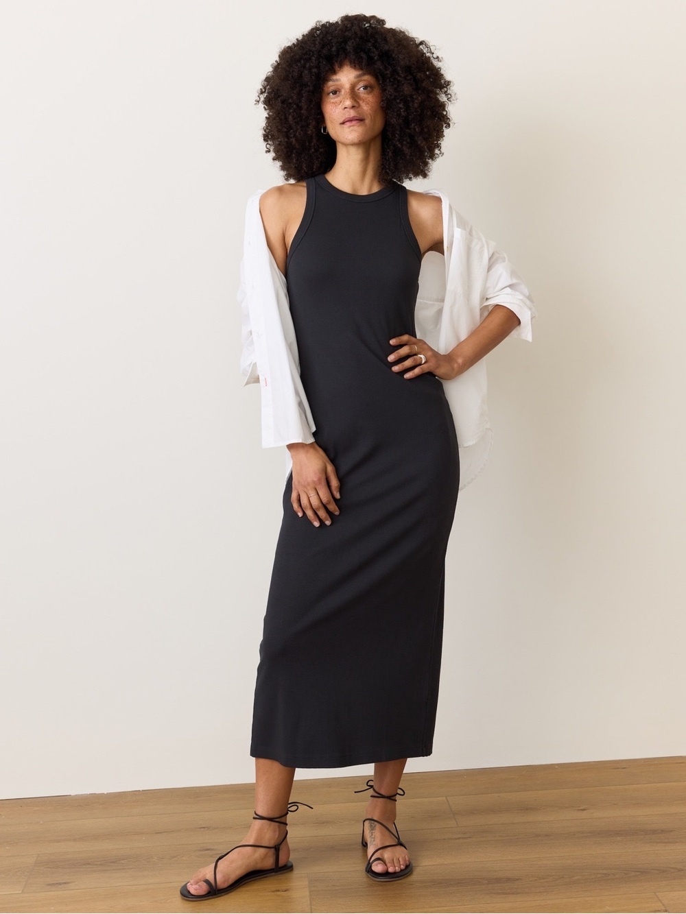 Marine Layer Lexi Rib Sundress Black Sleeveless Maxi Tee Dress Cotton Blend XS - Picture 7 of 7